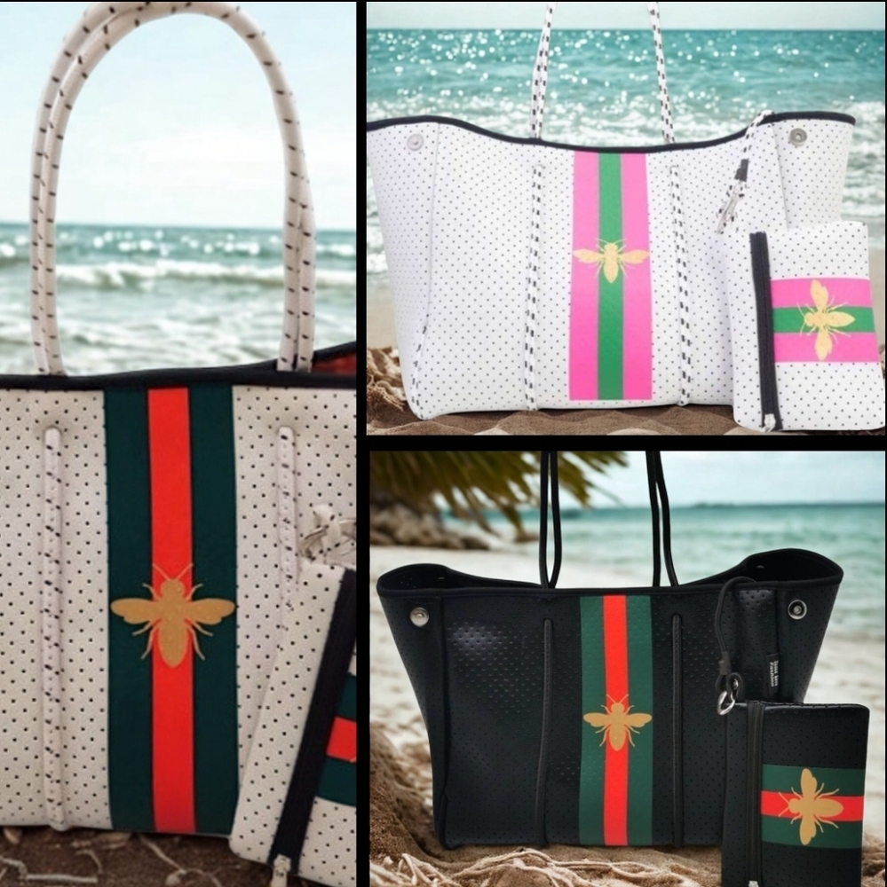 Stylish Neoprene Tote Bag with Bee Design